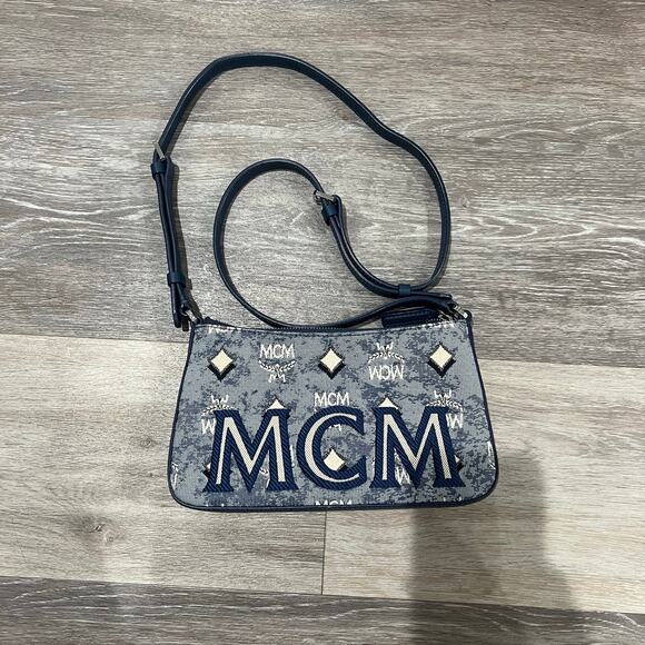 MCM Monogram Blue Canvas Adjustable Shoulder Bag - Picture 2 of 10